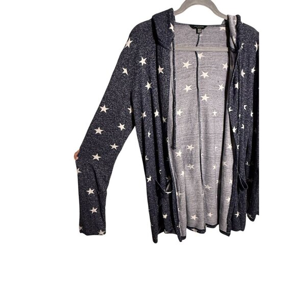 Lucky Brand Star Print Open Cardigan With Hood XS Navy & White Womens Soft Knit - Picture 3 of 5